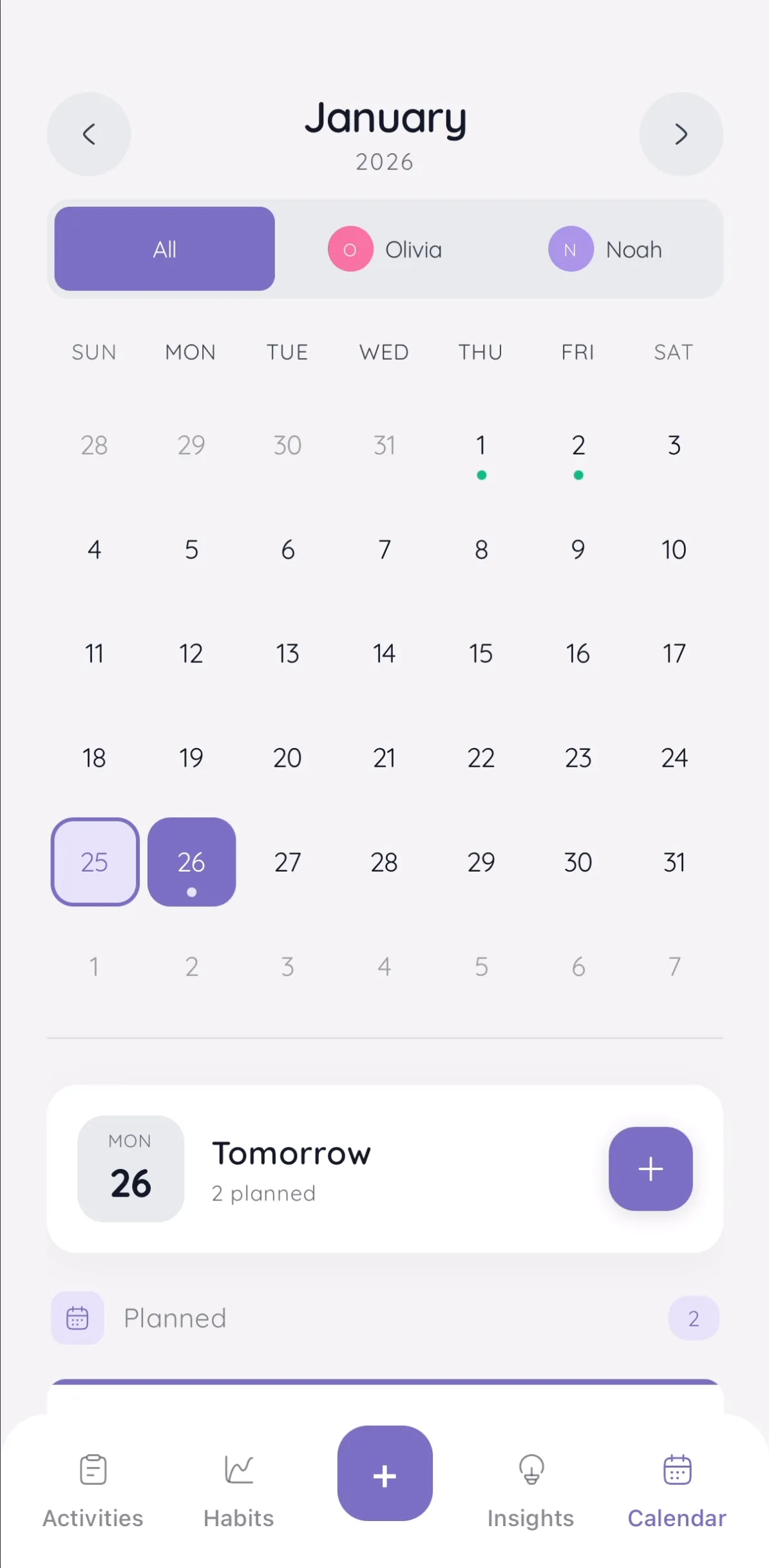 Weekly planning calendar