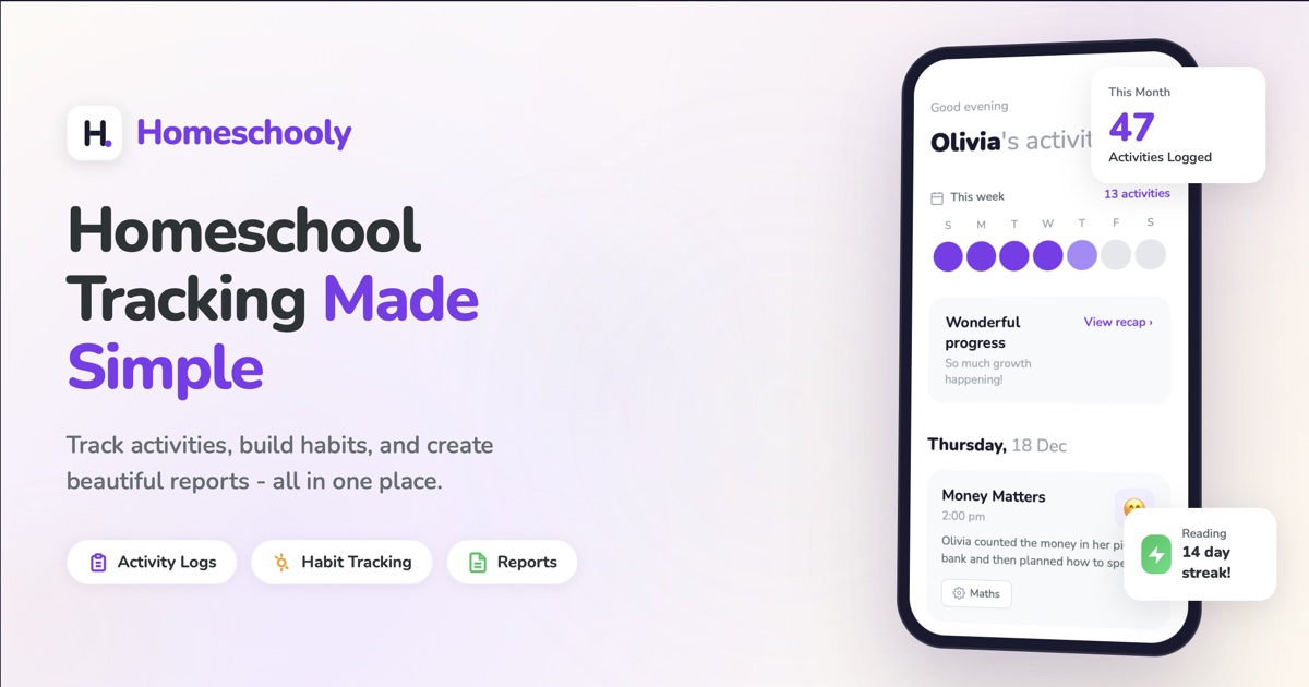 Homeschool tracker app for logging, planning, and reporting